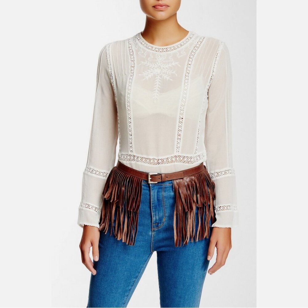 NWOT Streets Ahead Italian Brown Leather 9" Fringe Belt